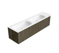 Ensemble de meuble de salle de bain Mondiaz KURVE - 175x46x40cm - 2 tiroirs - 1 porte - lavabo en solid surface - double / gauche - sans trou de robinet - Shadow KRVBGS175R2L1D0KDShaTal