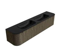 Ensemble de meuble de salle de bain Mondiaz KURVE - 200x46x40cm - 2 tiroirs - 2 portes - lavabo en solid surface - double - sans trou de robinet - Shadow KRVBGS200LR2L2D0KDShaUrb