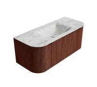 Ensemble de meuble de salle de bain Mondiaz KURVE-DLUX - 110x46x40cm - 1 tiroir - 2 portes - lavabo en solid surface - milieu - 1 trou de robinet - Ruby KRVCLO110LR1L2D1KMRubGla