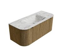 Ensemble de meuble de salle de bain Mondiaz KURVE-DLUX - 110x46x40cm - 1 tiroir - 2 portes - lavabo en solid surface - milieu - 1 trou de robinet - Dusk KRVCLO110LR1L2D1KMDusGla