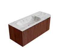 Ensemble de meuble de salle de bain Mondiaz KURVE-DLUX - 115x46x40cm - 1 tiroir - 1 porte - lavabo en solid surface - gauche - sans trou de robinet - Ruby KRVBGS115R1L1D0KLRubGla