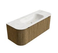 Ensemble de meuble de salle de bain Mondiaz KURVE-DLUX - 120x46x40cm - 1 tiroir - 2 portes - lavabo en solid surface - milieu - 1 trou de robinet - Dusk KRVBGS120LR1L2D1KMDusOst