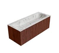 Ensemble de meuble de salle de bain Mondiaz KURVE-DLUX - 120x46x40cm - 1 tiroir - lavabo en solid surface - milieu - sans trou de robinet - Ruby KRVBGL1201L0D0KMRubGla