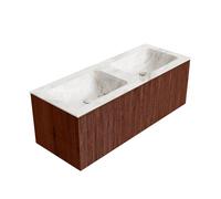Ensemble de meuble de salle de bain Mondiaz KURVE-DLUX - 120x46x40cm - 1 tiroir - lavabo en solid surface - double - sans trou de robinet - Ruby KRVLEA1201L0D0KDRubFra