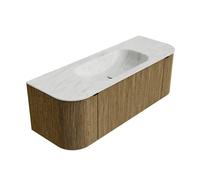 Ensemble de meuble de salle de bain Mondiaz KURVE-DLUX - 130x46x40cm - 1 tiroir - 2 portes - lavabo en solid surface - milieu - sans trou de robinet - Dusk KRVBGS130LR1L2D0KMDusOpa