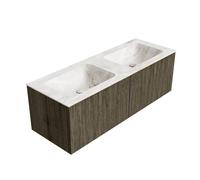 Ensemble de meuble de salle de bain Mondiaz KURVE-DLUX - 130x46x40cm - 2 tiroirs - lavabo en solid surface - double - 2 trous de robinet - Shadow KRVLEA1302L0D2KDShaFra