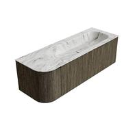 Ensemble de meuble de salle de bain Mondiaz KURVE-DLUX - 135x46x40cm - 1 tiroir - 1 porte - lavabo en solid surface - droite - sans trou de robinet - Shadow KRVBGM135L1L1D0KRShaGla