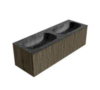 Ensemble de meuble de salle de bain Mondiaz KURVE-DLUX - 140x46x40cm - 2 tiroirs - lavabo en solid surface - double - 2 trous de robinet - Shadow KRVSTS1402L0D2KDShaLav