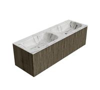Ensemble de meuble de salle de bain Mondiaz KURVE-DLUX - 140x46x40cm - 2 tiroirs - lavabo en solid surface - double - 2 trous de robinet - Shadow KRVSTS1402L0D2KDShaGla