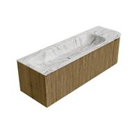 Ensemble de meuble de salle de bain Mondiaz KURVE-DLUX - 145x46x40cm - 1 tiroir - 1 porte - lavabo en solid surface - gauche - sans trou de robinet - Dusk KRVBGL145R1L1D0KLDusGla