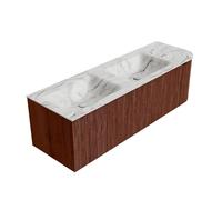 Ensemble de meuble de salle de bain Mondiaz KURVE-DLUX - 145x46x40cm - 1 tiroir - 1 porte - lavabo en solid surface - double / gauche - sans trou de robinet - Ruby KRVLEA145R1L1D0KDRubGla