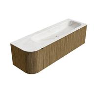 Ensemble de meuble de salle de bain Mondiaz KURVE-DLUX - 145x46x40cm - 1 tiroir - 1 porte - lavabo en solid surface - droite - sans trou de robinet - Dusk KRVBGL145L1L1D0KRDusOst