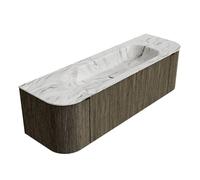 Ensemble de meuble de salle de bain Mondiaz KURVE-DLUX - 150x46x40cm - 1 tiroir - 2 portes - lavabo en solid surface - milieu - 1 trou de robinet - Shadow KRVBGM150LR1L2D1KMShaGla