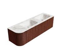 Ensemble de meuble de salle de bain Mondiaz KURVE-DLUX - 155x46x40cm - 2 tiroirs - 1 porte - lavabo en solid surface - double / droite - 2 trous de robinet - Ruby KRVLEA155L2L1D2KDRubFra