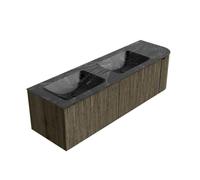 Ensemble de meuble de salle de bain Mondiaz KURVE-DLUX - 155x46x40cm - 2 tiroirs - 1 porte - lavabo en solid surface - double / gauche - sans trou de robinet - Shadow KRVLEA155R2L1D0KDShaLav