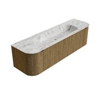 Ensemble de meuble de salle de bain Mondiaz KURVE-DLUX - 160x46x40cm - 1 tiroir - 2 portes - lavabo en solid surface - milieu - sans trou de robinet - Dusk KRVBGM160LR1L2D0KMDusGla