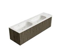 Ensemble de meuble de salle de bain Mondiaz KURVE-DLUX - 165x46x40cm - 2 tiroirs - 1 porte - lavabo en solid surface - double / gauche - sans trou de robinet - Shadow KRVSTS165R2L1D0KDShaOst