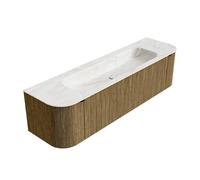 Ensemble de meuble de salle de bain Mondiaz KURVE-DLUX - 170x46x40cm - 1 tiroir - 2 portes - lavabo en solid surface - centre - 1 trou de robinet - Dusk KRVBGL170LR1L2D1KMDusOst