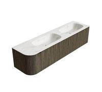 Ensemble de meuble de salle de bain Mondiaz KURVE-DLUX - 175x46x40cm - 2 tiroirs - 1 porte - lavabo en solid surface - double / droite - sans trou de robinet - Shadow KRVSTS175L2L1D0KDShaOst