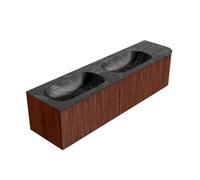 Ensemble de meuble de salle de bain Mondiaz KURVE-DLUX - 175x46x40cm - 2 tiroirs - 1 porte - lavabo en solid surface - double / gauche - sans trou de robinet - Ruby KRVSTS175R2L1D0KDRubLav