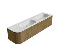 Ensemble de meuble de salle de bain Mondiaz KURVE-DLUX - 175x46x40cm - 2 tiroirs - 1 porte - lavabo en solid surface - double / droite - sans trou de robinet - Dusk KRVSTS175L2L1D0KDDusOpa