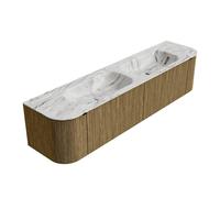 Ensemble de meuble de salle de bain Mondiaz KURVE-DLUX - 190x46x40cm - 2 tiroirs - 2 portes - lavabo en solid surface - double - sans trou de robinet - Dusk KRVSTS190LR2L2D0KDDusGla
