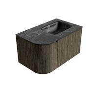 Ensemble de meuble de salle de bain Mondiaz KURVE-DLUX - 75x46x40cm - 1 tiroir - 1 porte - lavabo en solid surface - droite - sans trou de robinet - Shadow KRVGRU75L1L1D0KRShaLav