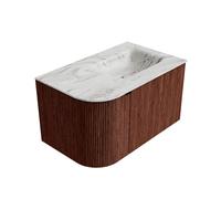 Ensemble de meuble de salle de bain Mondiaz KURVE-DLUX - 75x46x40cm - 1 tiroir - 1 porte - lavabo en solid surface - droite - sans trou de robinet - Ruby KRVGRU75L1L1D0KRRubGla