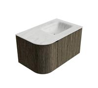 Ensemble de meuble de salle de bain Mondiaz KURVE-DLUX - 75x46x40cm - 1 tiroir - 1 porte - lavabo en solid surface - droite - sans trou de robinet - Shadow KRVGRU75L1L1D0KRShaOpa