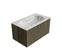Ensemble de meuble de salle de bain Mondiaz KURVE-DLUX - 80x46x40cm - 1 tiroir - lavabo en solid surface - milieu - sans trou de robinet - Shadow KRVBGS801L0D0KMShaGla