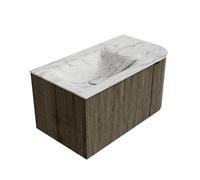 Ensemble de meuble de salle de bain Mondiaz KURVE-DLUX - 85x46x40cm - 1 tiroir - 1 porte - lavabo en solid surface - gauche - sans trou de robinet - Shadow KRVCLO85R1L1D0KLShaGla