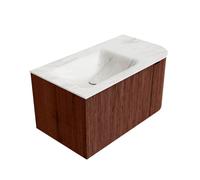 Ensemble de meuble de salle de bain Mondiaz KURVE-DLUX - 85x46x40cm - 1 tiroir - 1 porte - lavabo en solid surface - gauche - sans trou de robinet - Ruby KRVCLO85R1L1D0KLRubOst