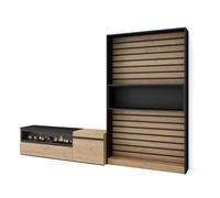 Ensemble de meuble de salon, Meuble de télévision avec 1feu électrique et étagère, 260x186x35 cm, couleur Chêne , RF2536