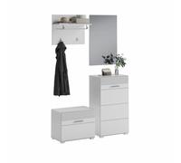 Ensemble de Meuble d'entrée : Miroir + Meuble à Chaussures + Porte Manteau + Meuble de Rangement - Blanc laqué - KLEANKIN