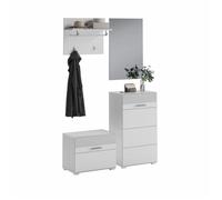 Ensemble de meuble d'entrée : Miroir + meuble à chaussures + porte manteau + meuble de rangement - Blanc laqué - KLEANKIN