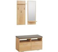 Ensemble de meuble d'entrée - vestiaire d'entrée 3 en 1 - miroir, porte-manteau, banc à chaussures - aspect bois clair gris Beige G