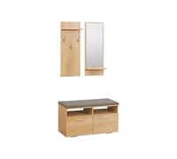 Ensemble de meuble d'entrée - vestiaire d'entrée 3 en 1 - miroir, porte-manteau, banc à chaussures - aspect bois clair gris