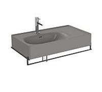 Ensemble de meuble-lavabo VitrA Equal 66054 avec vasque asymétrique de 80 cm, finition VC gris pierre mat, avec porte-serviettes en métal noir mat.