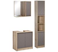 Ensemble de Meuble sous lavabo, armoire avec miroir et meuble colonne - HOMCOM - Bois - 30x24x170cm - Gris