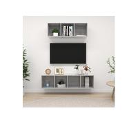 Ensemble de meuble TV 2 pcs Gris béton Aggloméré
