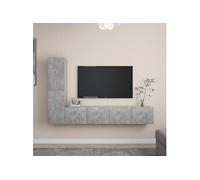 Ensemble de Meuble TV 4 pcs Mural Suspendu Ensemble d'Armoires Stéréo Salle de Séjour Intérieur Salon Maison Gris Béton Aggloméré