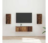Ensemble de Meuble TV Mural 4 pièces pour Salon, Design Moderne en Bois d'ingénierie Couleur Bois Ancien, Installation Murale avec Portes à charnières et étagères, Rangement multimédia spacieux