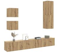 Ensemble de Meuble TV Mural 5 pièces en chêne Massif Artisanal, Meuble de Salon Moderne et élégant avec étagères Rangement fermé pour Home cinéma et Salon