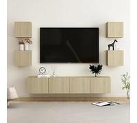 Ensemble de Meuble TV Mural 6 pièces en Bois d'ingénierie chêne Sonoma, Meuble de Salon Moderne avec Rangement pour Home cinéma et Salon, Design Tendance et Robuste
