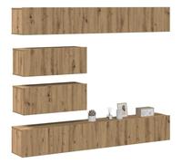 Ensemble de Meuble TV Mural 6 pièces en chêne Massif Artisanal, Meuble de Salon Moderne et élégant avec étagères Rangement fermé pour Home cinéma et Salon
