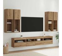 vidaXL Ensemble de meubles TV muraux – 7 pcs, lumières LED – Sonoma Gris