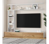 Ensemble de meuble TV mural avec vitrine, comprenant un panneau TV, des étagères verticales et des étagères murales, meuble TV