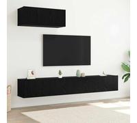 Ensemble de Meuble TV Mural, en Panneaux de Particules, Design Moderne avec Rangement, Meuble TV Suspendu, Meuble Tele Noir, adapté au Salon et à la Salle Multimédia, Couleur Noir, Lot de 3