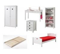 Ensemble De Meubles Amori Armoire 2 Portes, Bibliotheque, Bureau Blanc