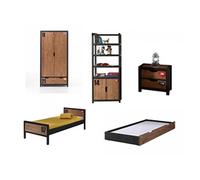 Chambre enfant 5 pièces lit gigogne chevet armoire 2 portes et bibliothèque pin massif foncé et noir Alex 90x200 cm Marron https://www.fnac.com/mp45834154/Ensemble-de-meubles-avec-armoire-et-bibliotheque-Alex/w-4?oref=9e9365fe-8113-5314-493b-cd616f9ee4bd